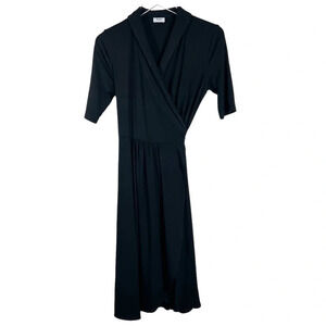 KAIA Black Super Soft Knit Wrap Midi Dress